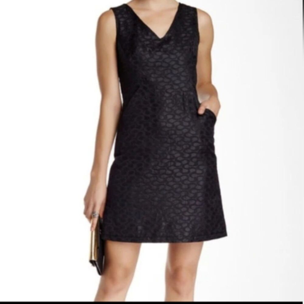 Max Studio Sleeveless Jacquard Pocket Mini Dress Black Size 4 NWT